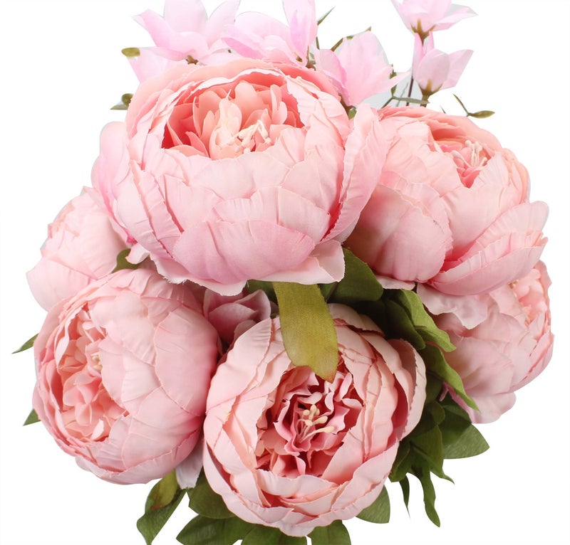 Duovlo Springs Flowers Artificial Silk Peony Bouquets Wedding Home Decoration,Pack of 1 (Spring Light Pink) - Image 1